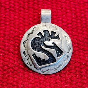 Vtg Signed Yazzie Hopi or Navajo Sterling Silver Overlay Kokopelli Pendant